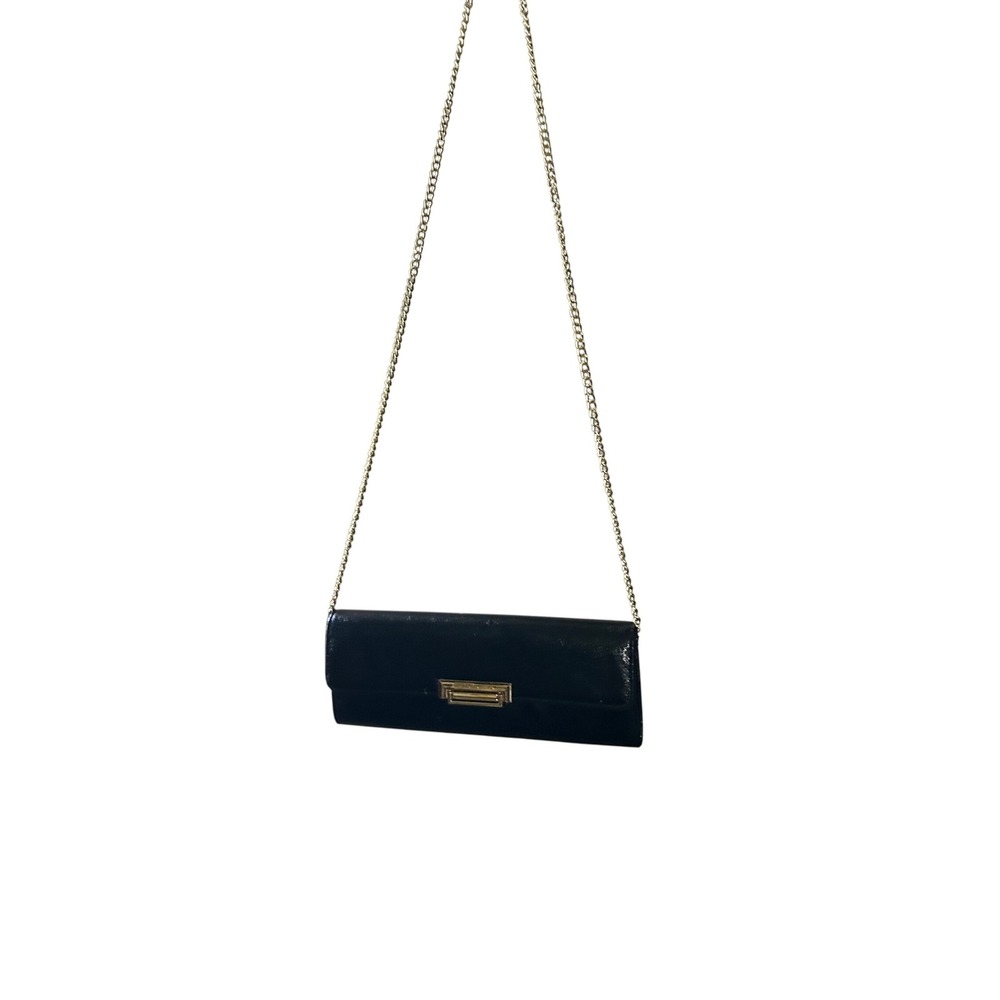 BCBGeneration Black Patent Leather Clutch Chain Shoulder Purse Evening Bag